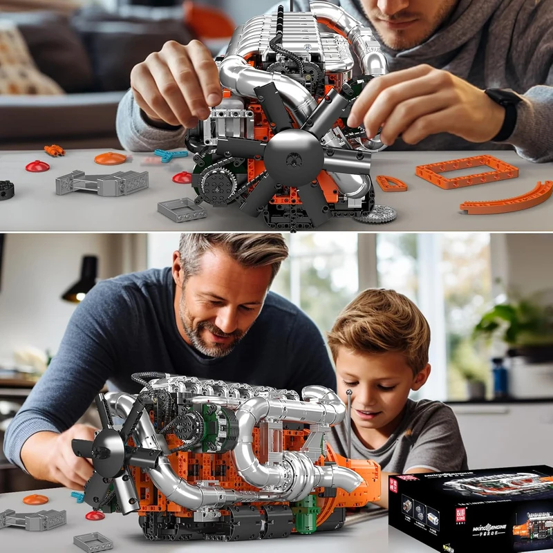 Mould King 10200 V8 Twin-Turbo - Model Kit Engine V8 ulasan dan harga