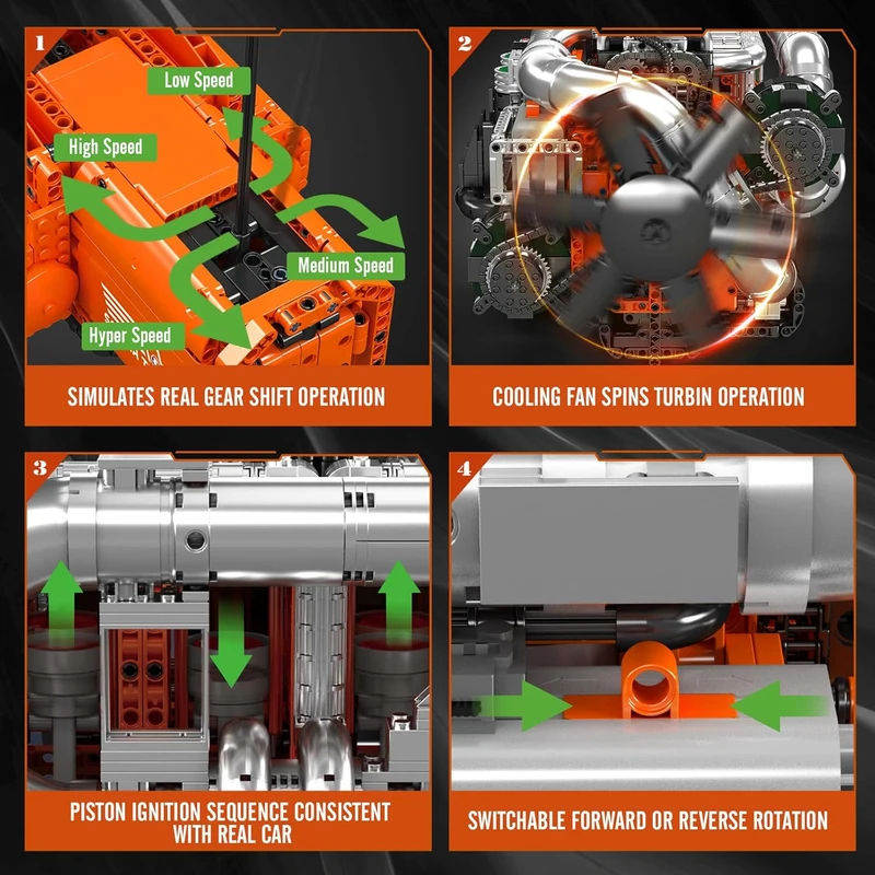 Mould King 10200 V8 Twin-Turbo - Model Kit Engine V8 ulasan dan harga