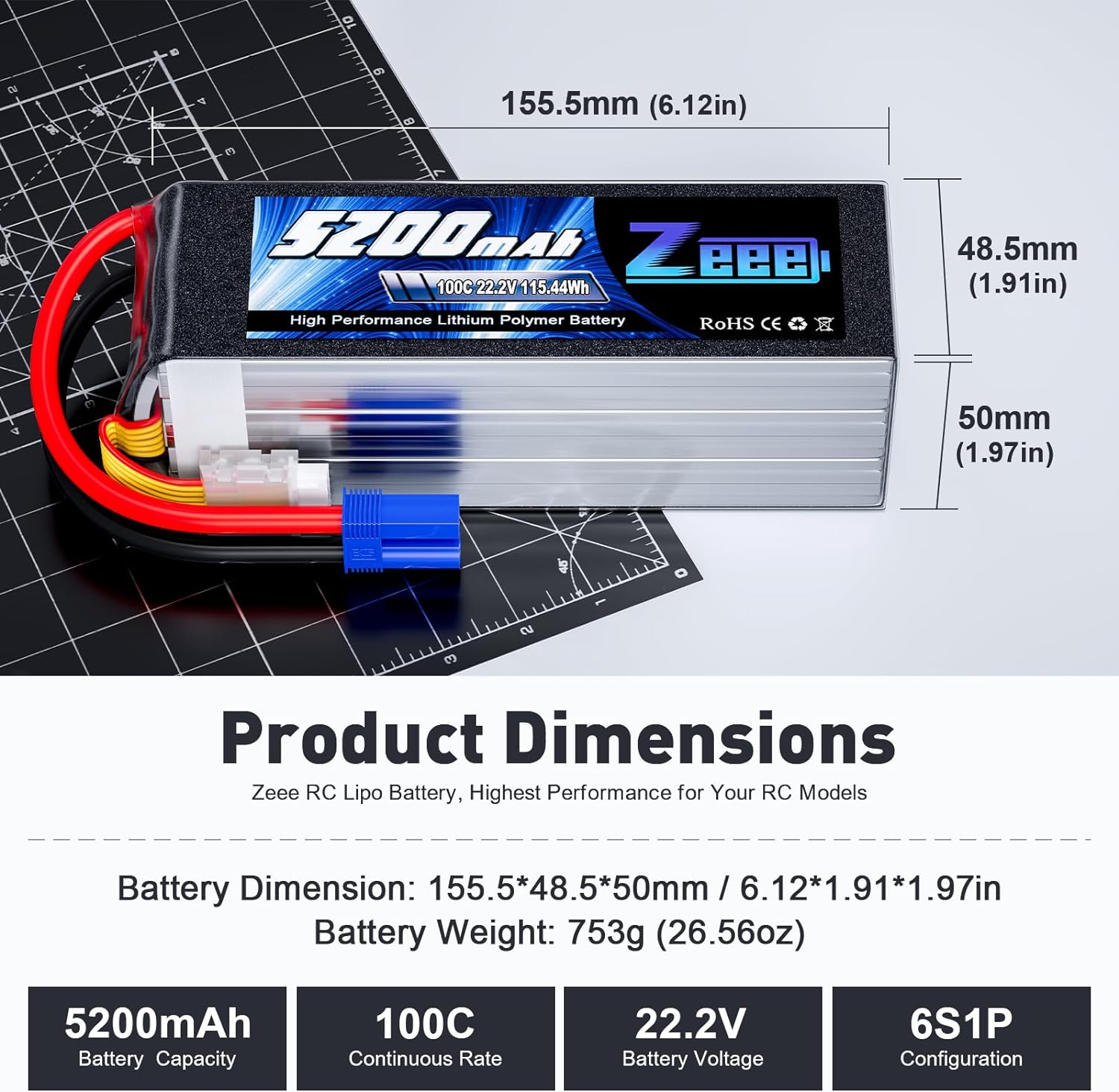 Zeee 6S 5200mAh Lipo Battery 2 - Model Kit Helicopter ulasan dan harga